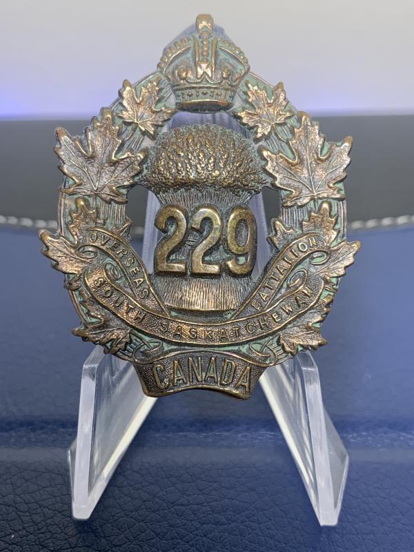 229th (South Saskatchewan) Battalion, CEF cap badge.  Marked Geo. H. Lees & Co as well as Crighton, Moose Jaw.